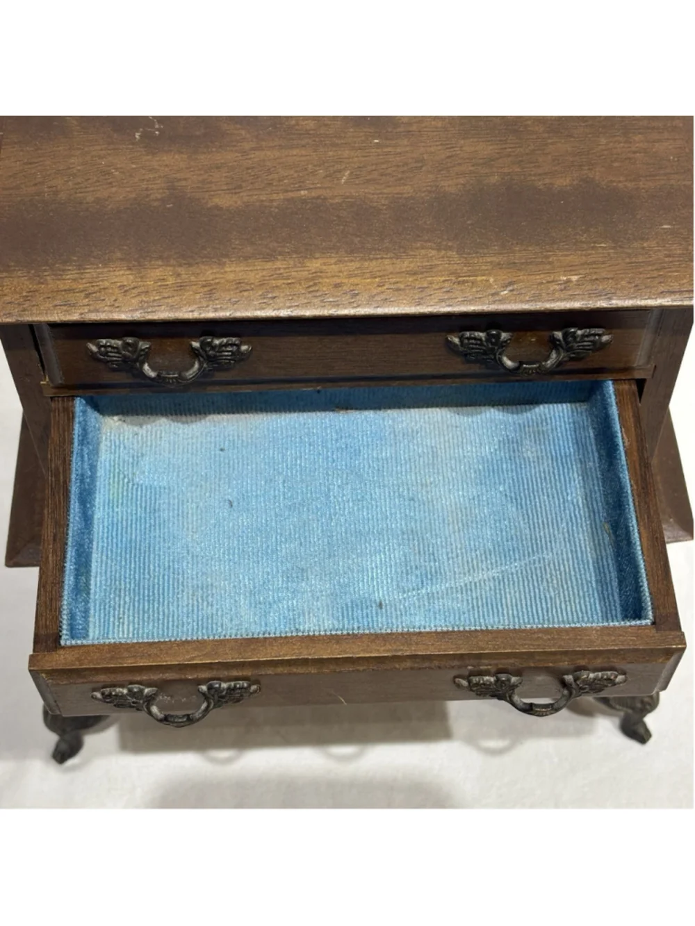Vintage Wood 5 Drawer Jewelry Music Box Mini Dresser Queen Anne Claw Feet NO KEY